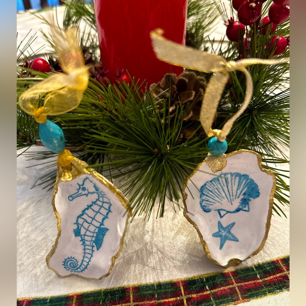 Set of handmade oyster shell ornaments